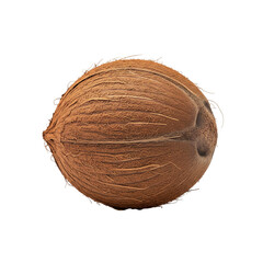 Brown Whole Coconut Fruit with Textured Shell Isolated on Transparent Background