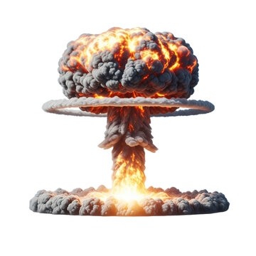 Explosion of a Massive Nuclear Bomb Mushroom Cloud Incendiary Fireball With Dark Smoke on a Black Background png isolated on transparent background