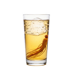Refreshing Iced Ginseng Drink with Root and Bubbles png isolated on transparent background