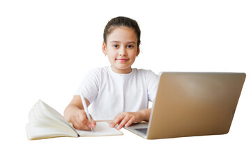 Young student engaged in homework while using a laptop, showcasing a focus on education and...
