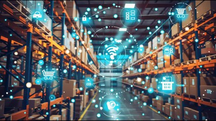 Smart Logistics Warehouse with Advanced IoT Technology for Real-Time Inventory Tracking and Seamless Order Fulfillment Operations Across Supply Chain - Powered by Adobe