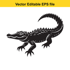 A Detailed Silhouette of a Powerful Alligator Representing Strength and Resilience Standing Isolated on a White Background for Logos and Prints
