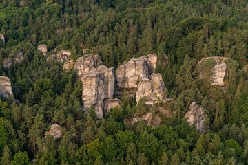 Hruboskalske rock town in Bohemian Paradise in an aerial photo from a hot air balloon.