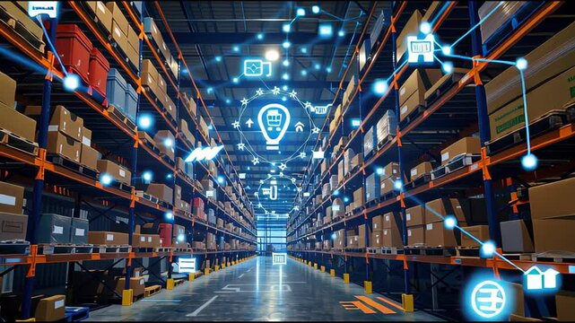 Smart Logistics Warehouse with Advanced IoT Technology for Real-Time Inventory Tracking and Seamless Order Fulfillment Operations Across Supply Chain