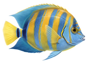 Photorealistic Digital Painting of a Blue and Yellow Angelfish isolated on a transparent background