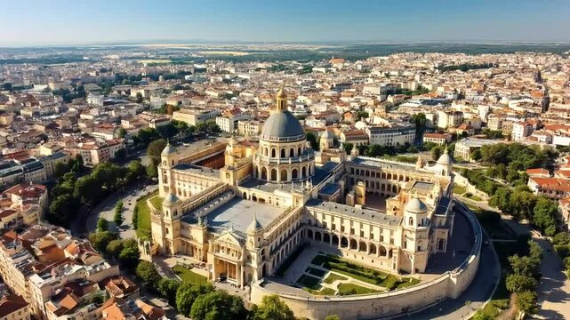 An aerial view of the Palais des Papes showcasing its massive scale and the surrounding cityscape of Avignon