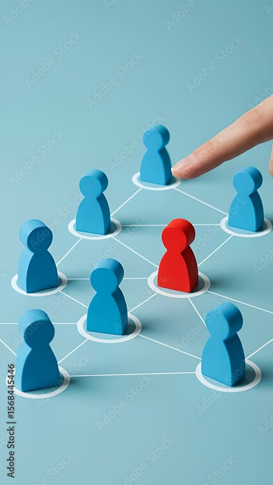 Aufkleber connection network: choosing a red figure in blue social networking group.