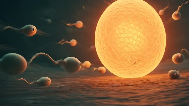 Animated sperm and egg fertilization