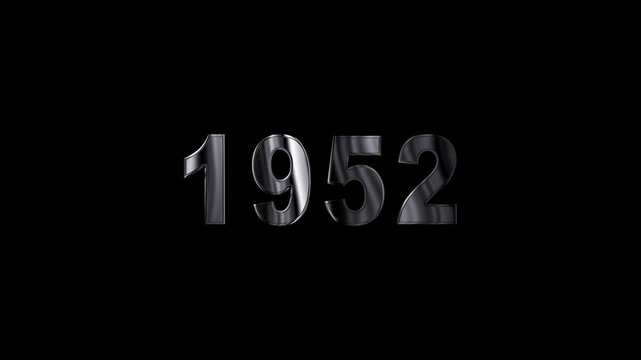 1952 years , 1952title metal text , 1952 welcome, technology text ,  many old years are going to light over taxes celebrations ,metal animation text on transparent black.