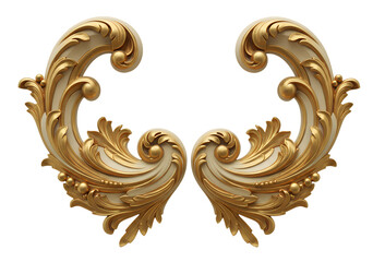 Gold and Off White Ornate Rococo Style Decorative Pair isolated on a transparent background