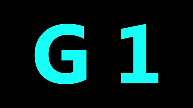 Glowing letter G 1 , glowing neon font, G 1 alphabet symbol . Seamless looping alphabet animation on black background.