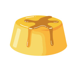 Vector illustration of a slice of flan or caramel pudding with syrup dripping, perfect for dessert-themed designs.