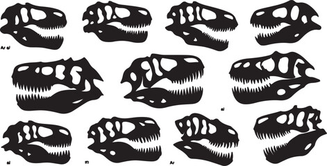 Dinosaur skulls black silhouettes white