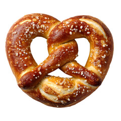 Golden brown pretzel with coarse salt isolated on transparent background