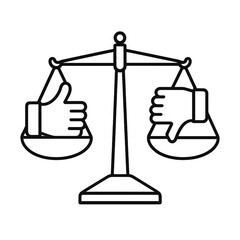 Scales with thumbs up and down symbols in minimalist design  