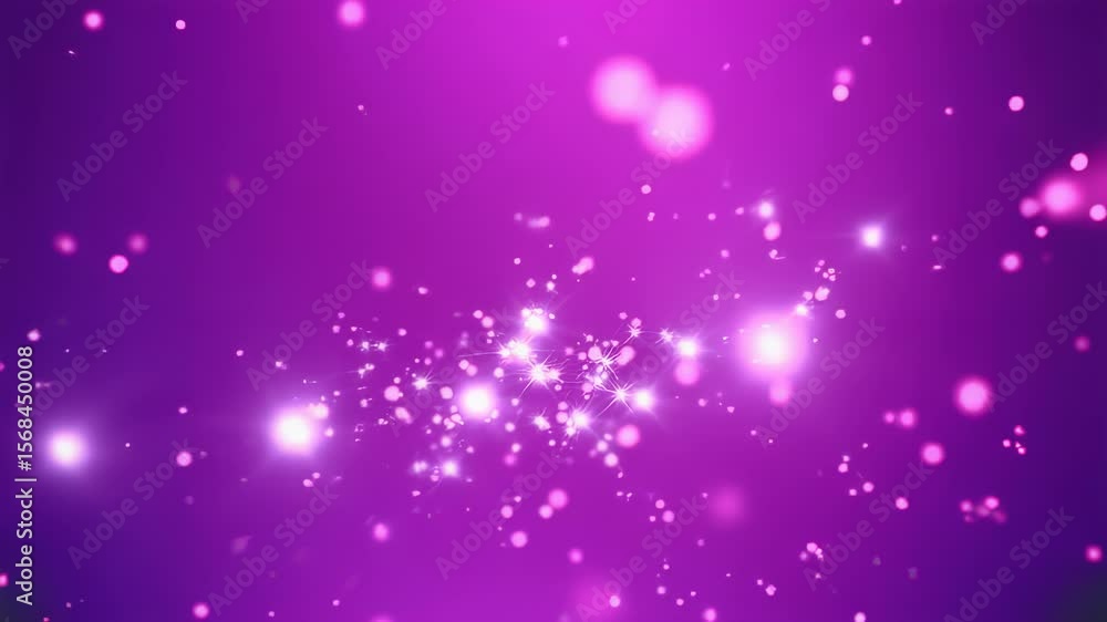 Poster abstract purple background with sparkling particles and bokeh effects, creating a magical and dreamy