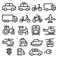 Minimal Outline Travel and Lifestyle Icons – Vector Set with Thin Line Style
