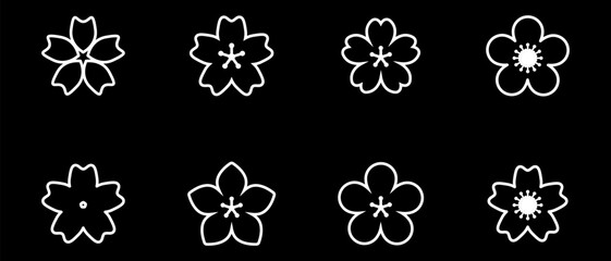 Flower icon collection vector illustrations for print, web and graphic design, isolated on white background.