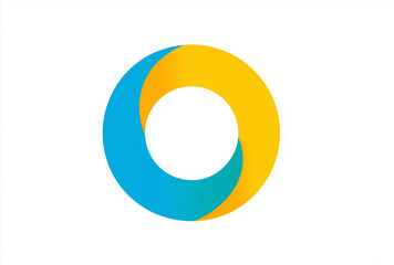 A logo with a circular shape featuring a gradient of yellow and blue colors,
