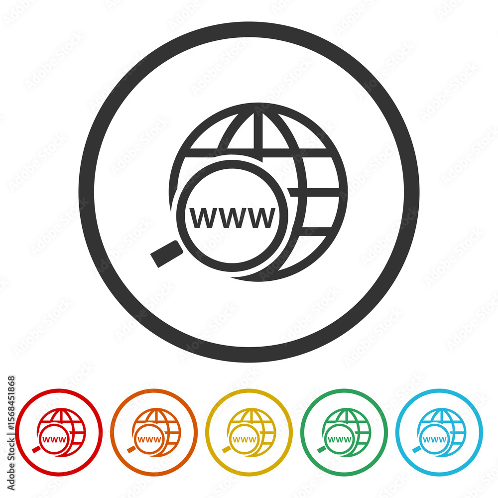 Poster domain name registration icon. set icons in color circle buttons