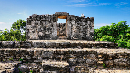View of the temple on top of the Oval Palace or El Palacio Oval, a site for religious ceremonies in...