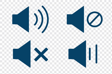 Speaker volume icons with sound waves. Volume up, down, and mute collection. Volume allow and prohibit sign, cross icon. Vector illustration