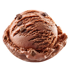 Delicious chocolate ice cream scoop with chocolate chips isolated on transparent background