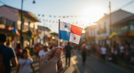 Festival Spirit in Panama - Waving the Flag in a Crowd
