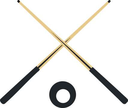 Crossed billiard cues with black chalk for pool game equipment and leisure activity accessories vector illustration