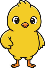 Cute yellow chick standing with big eyes and small wings vector illustration for children and animal themes