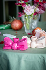 Handmade Pink Bow Candle Holder, Festive Table Decor