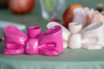 Handmade Pink Bow Candle Holder, Festive Table Decor