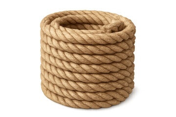 Tightly coiled hemp rope creating a cylindrical shape, isolated on a transparent background, ready for compositing