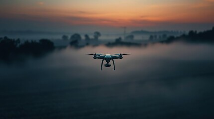 Drone Sunrise Foggy Landscape.
