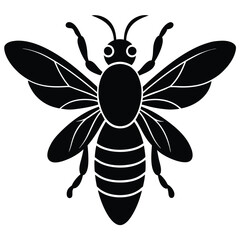 Fototapeta premium Black silhouette of a bee with detailed wings and segmented body insect white