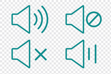 Speaker icon set. Mute and unmute volume signs icon with editable stroke. Speaker line icon set.