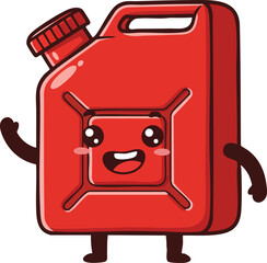 Red gas can cartoon character smiling waving hand cute vector design illustration