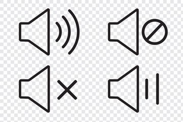 Speaker icon set. Mute and unmute volume signs icon with editable stroke. Speaker line icon set.