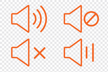 Speaker icon set. Mute and unmute volume signs icon with editable stroke. Speaker line icon set.