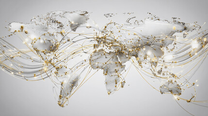 Abstract technology white background. Earth network with glowing nodes and net lines business connection of lines from nodes It is connected to endless nodes and represents the innovation of communica