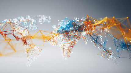 Abstract technology white background. Earth network with glowing nodes and net lines business connection of lines from nodes It is connected to endless nodes and represents the innovation of communica