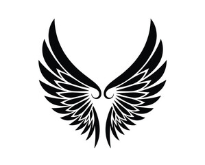 Obraz premium Symmetrical Tribal Wings Vector – Black and White Stylized Feather Design