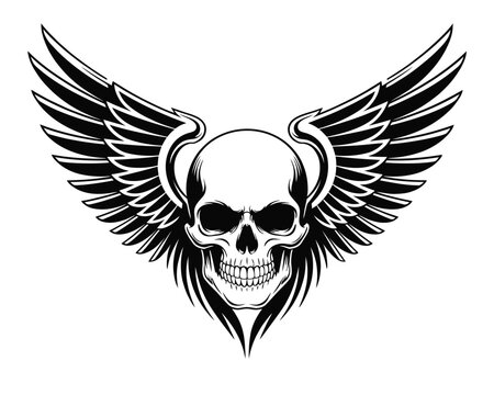 Black and White Tribal Lion Head with Wings – Minimalist Logo Design - Powered by Adobe