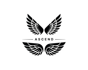 Obraz premium Symmetrical Tribal Wings Vector – Black and White Stylized Feather Design