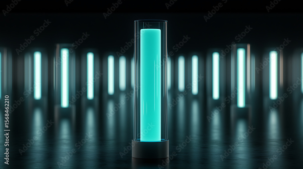 Poster glowing columns: a futuristic display of illuminated pillars. perfect for tech concepts, innovation 