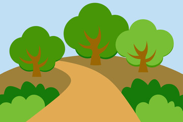 Fototapeta premium Simple Vector Of Quiet Walking Trail Bordered By Flowers