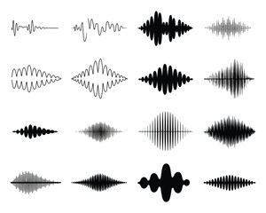 Black and White Sound Waveform Design Elements for Music and Media