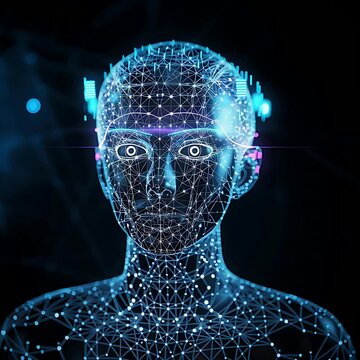Ultra HD footage of AI human like robot having dots connections and rays with different angles