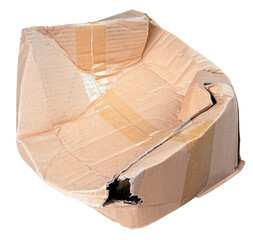 Crumpled gray cardboard, parcel on isolated background.