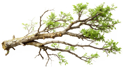 Fototapeta premium Mature Tree Branch with Green Leaves on Transparent Background